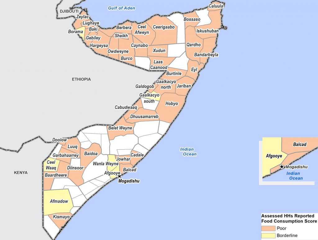 Average food consumption score in Somalia, by district ©REACH/2017