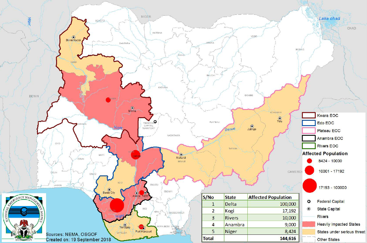 Flood emergency operation centers coverage in September. Map produced By NEMA.