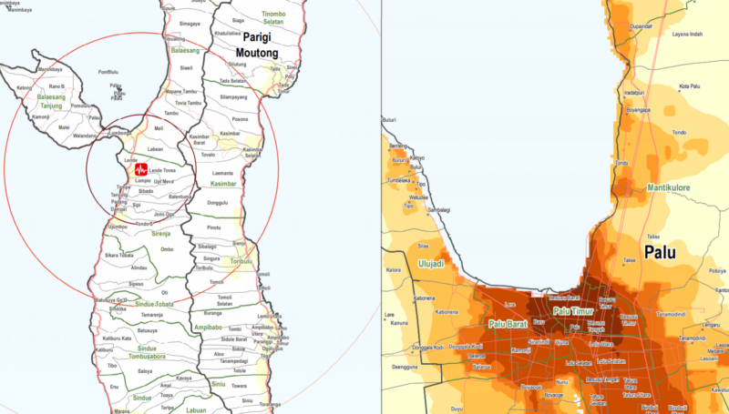 Indonesia: Mapping the impact of a 7.4 MT earthquake and ensuing tsunami through remote sensing