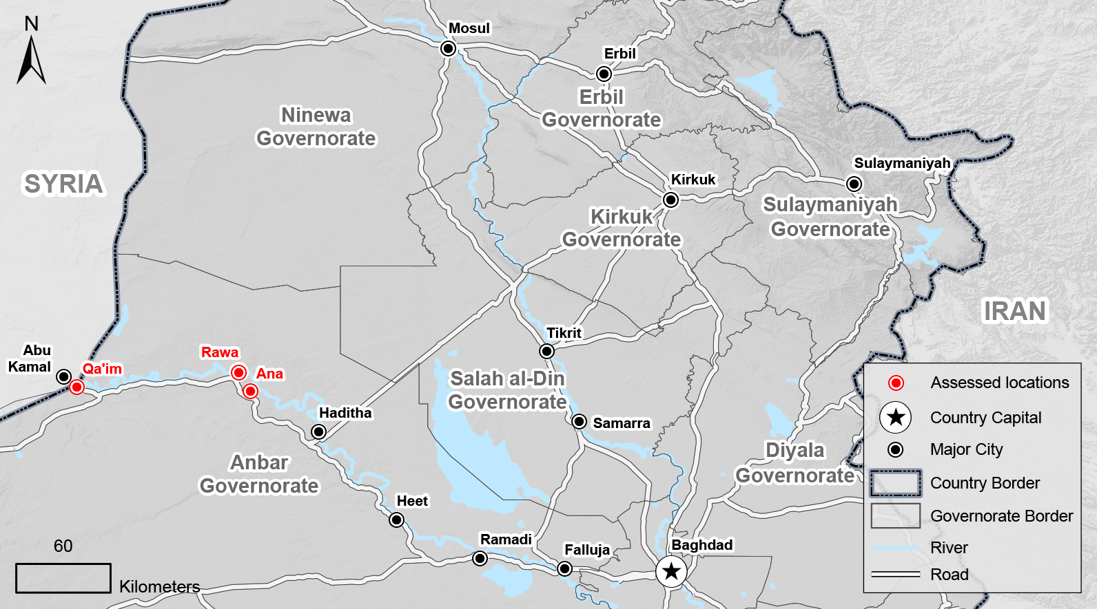 Around 115,000 residents have approximately returned to Ana, Qa’im and Rawa since the government of Iraq re-established control in western Anbar. ©REACH/2018