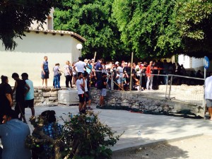 Syrian and Iraqi migrants outside Kos police station in Greece